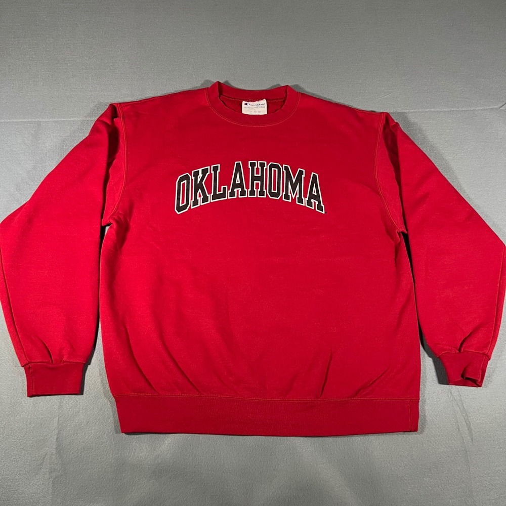 Champion Oklahoma Sweatshirt Large Red Spell Out Crewneck Pullover Collegiate